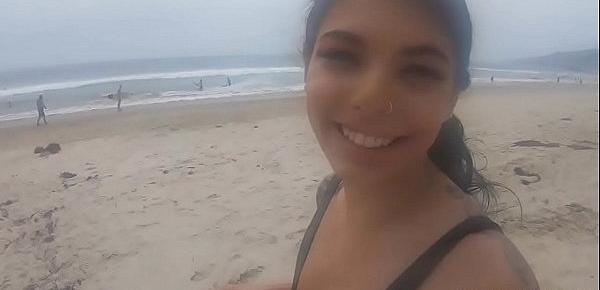  Thick Latina gags on random cock from the beach